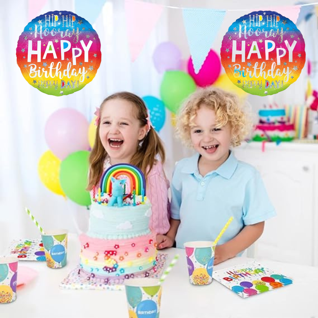 Happy Birthday Hip Hip Hooray Foil Balloon - Colorful Round Helium Balloon for Party Decoration - 1 Pc