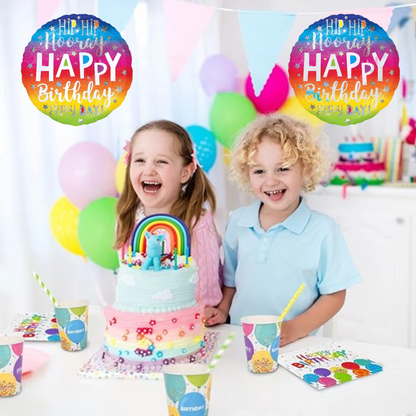 Happy Birthday Hip Hip Hooray Foil Balloon - Colorful Round Helium Balloon for Party Decoration - 1 Pc