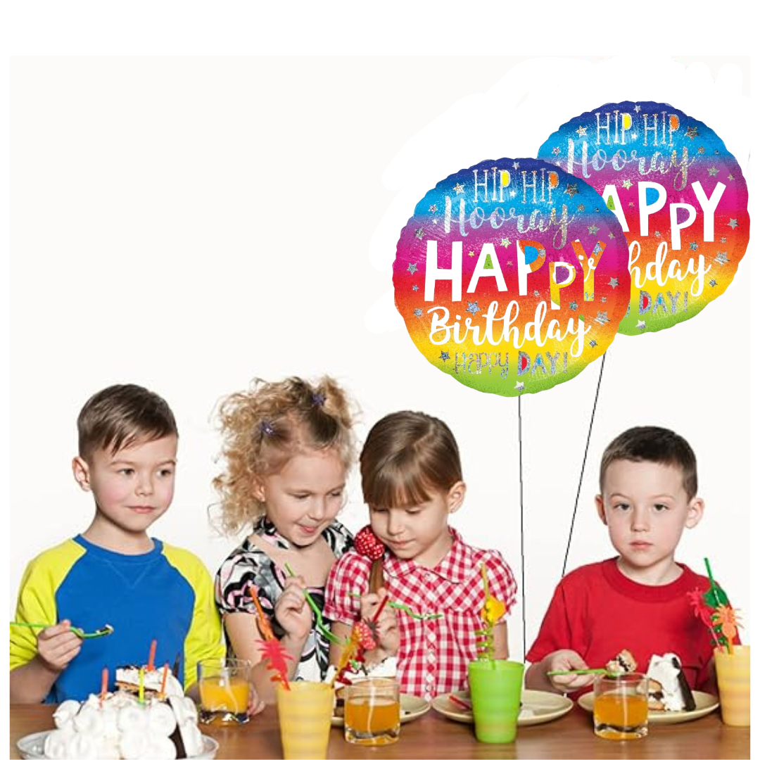 Happy Birthday Hip Hip Hooray Foil Balloon - Colorful Round Helium Balloon for Party Decoration - 1 Pc