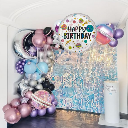 Smiling Galaxy Happy Birthday Foil Balloon 18 Inch - Space Theme Helium Balloon for Kids Birthday Party - 1 Pc