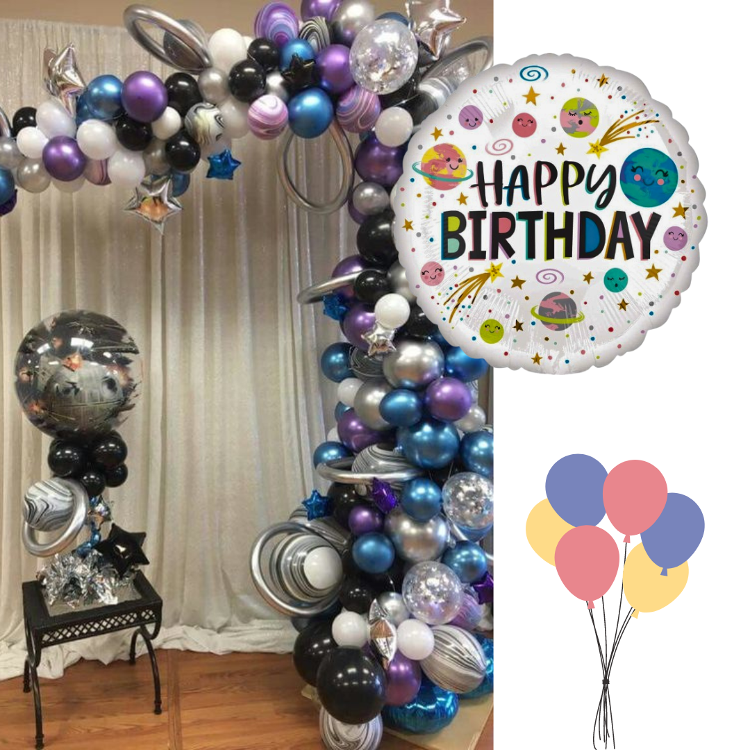 Smiling Galaxy Happy Birthday Foil Balloon 18 Inch - Space Theme Helium Balloon for Kids Birthday Party - 1 Pc