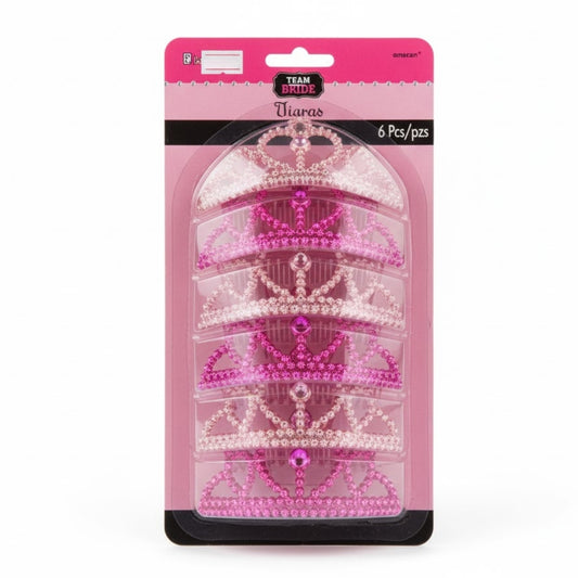 Hot Pink & Baby Pink Tiara w/ Rhinestone for Hens Party - 6PC