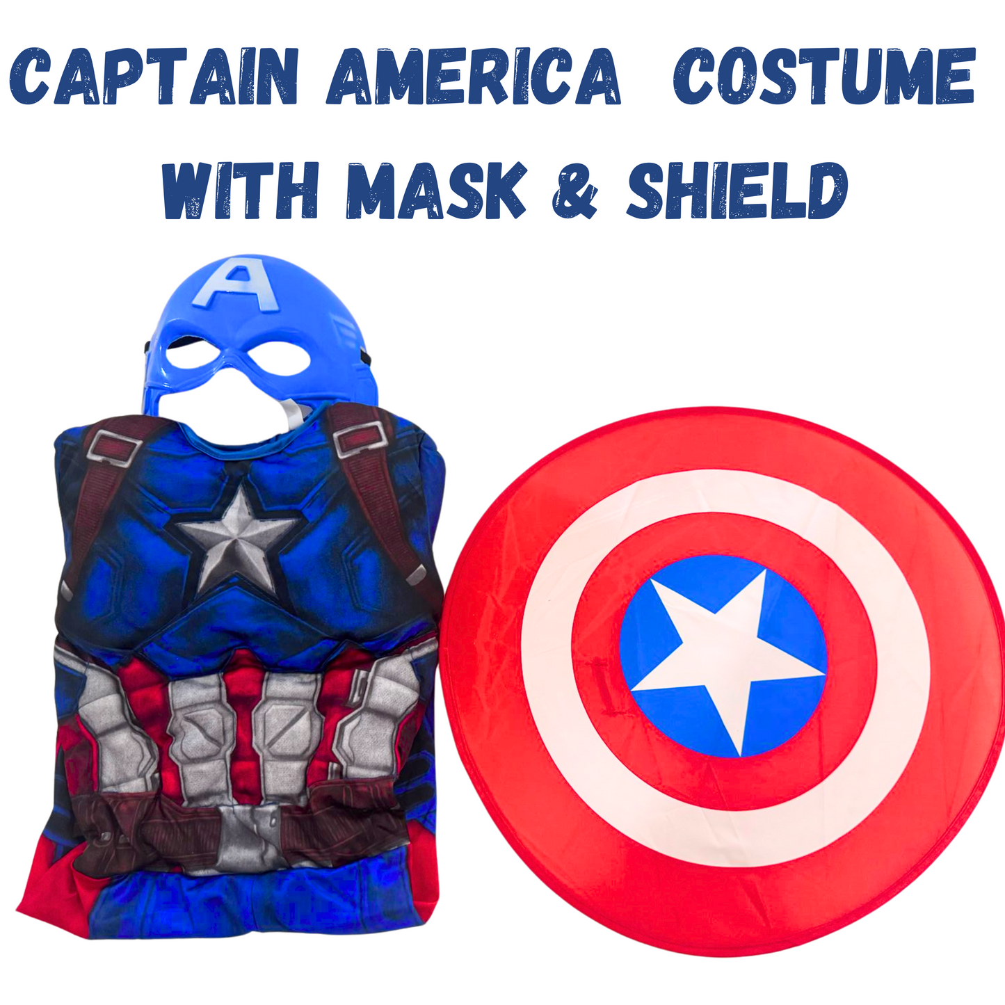Captain America Muscular Costume with Face Mask & Shield for Kids