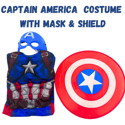 Captain America Muscular Costume with Face Mask & Shield for Kids