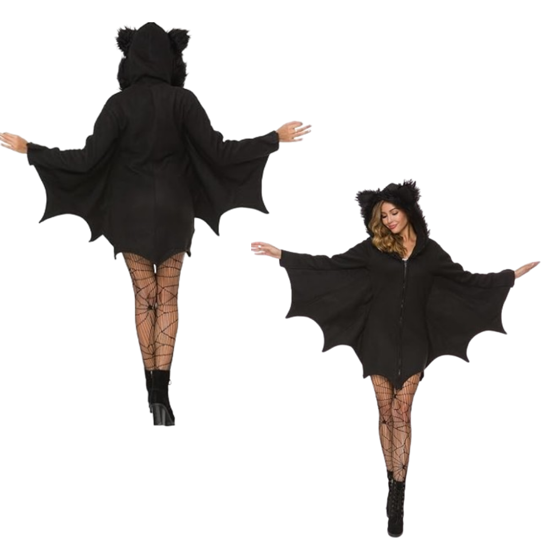 Spooktacular Cozy Bat Adult Jumpsuit Costume for Woman with Hood
