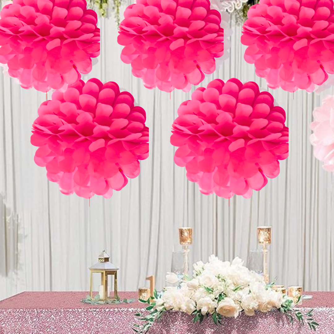 Hot Pink Its My Birthday Paper Pom Pom Hangings For Wall Decor -10 Inch -  5PC