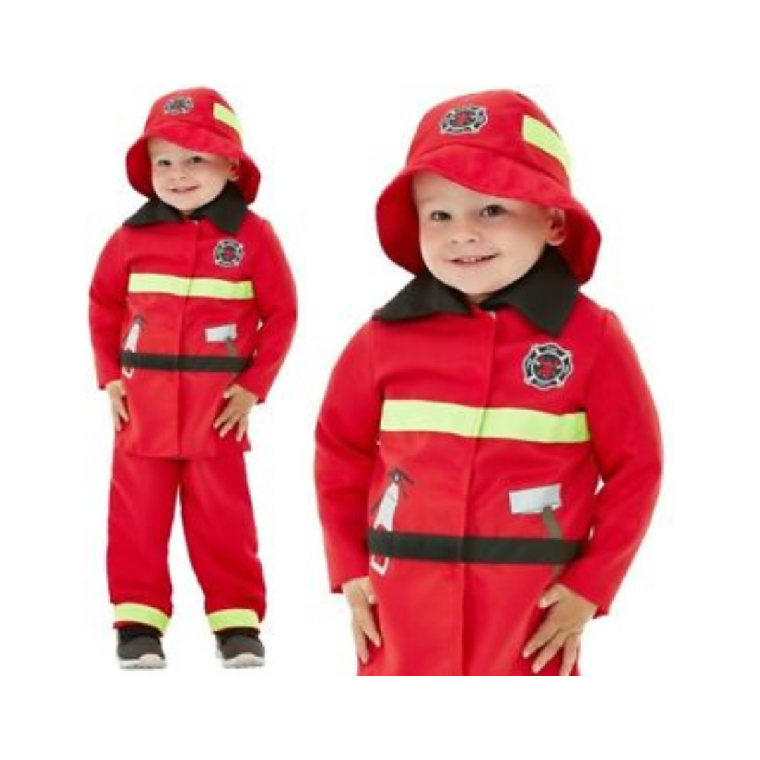 Fancy Fire Man Red Costume w/ Jacket, Pant, Hat for Kids -  Size L - Age 3-6 YRS - Set of 7