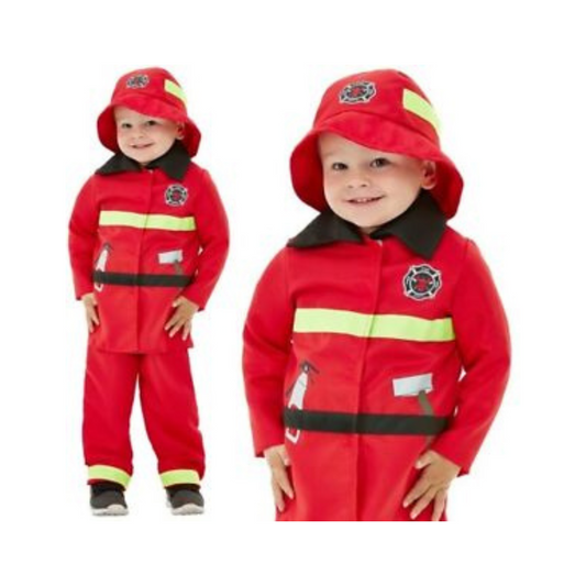 Fancy Fire Man Red Costume w/ Jacket, Pant, Hat for Kids -  Size L - Age 3-6 YRS - Set of 7