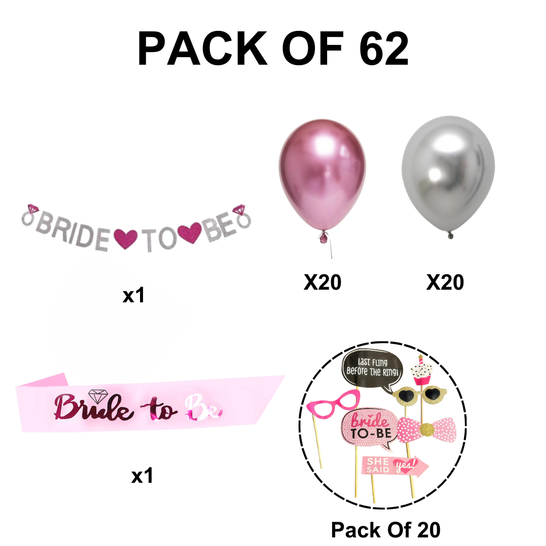 Bride To Be Metallic Pink & Silver Bachellorette Decor Set - 38PC