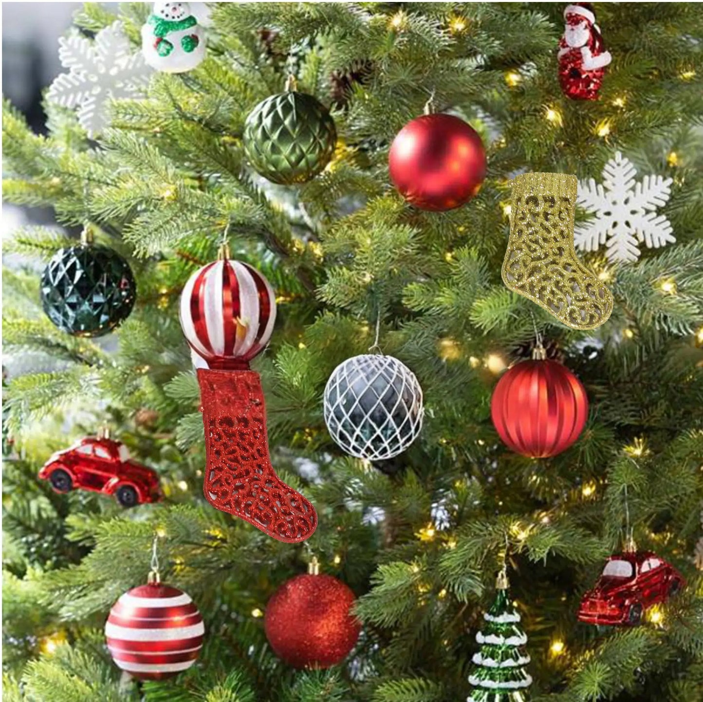 Santa Stocking Tree Hanging Decoration  2Pc