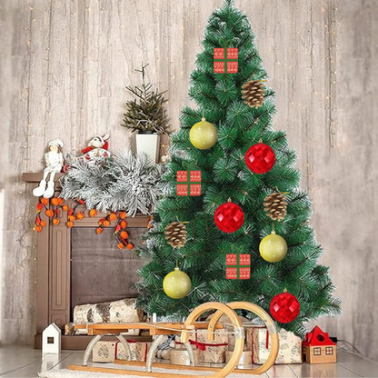 Christmas House Cutout w/ Christmas Golden Sparkly Balls and Gift Decor Combo - 12PC