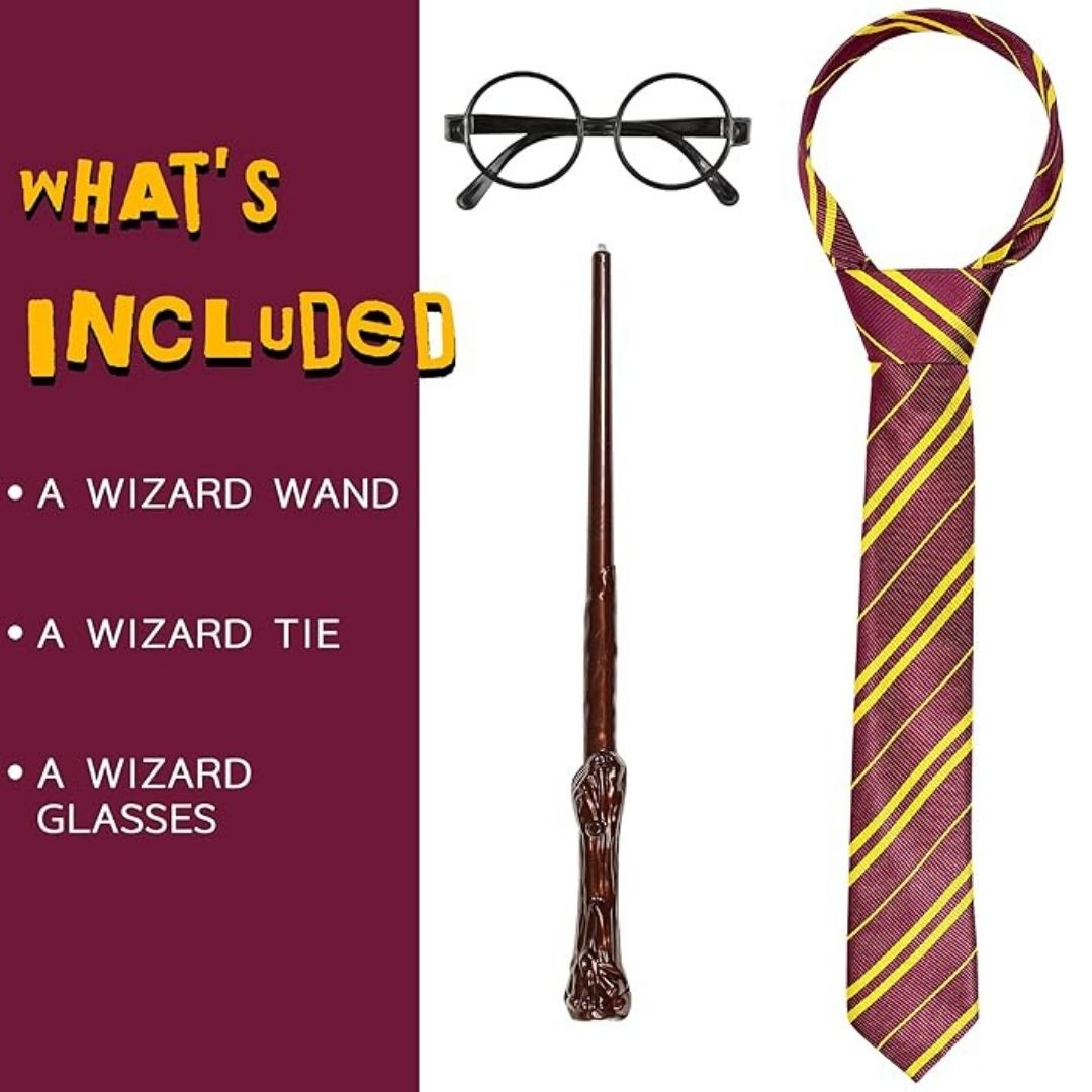 Harry Potter Wand, Tie & Eye Glasses Set - 3PC