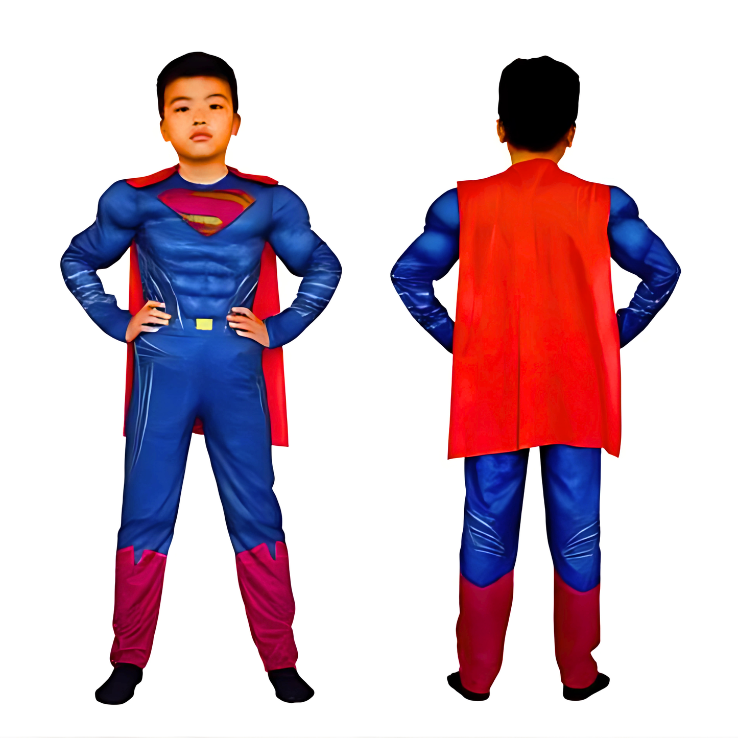 Deluxe Superman Muscular Costume w/ Cape & Red Eye Mask for Kids - Size L - Age 8 - 10 Year