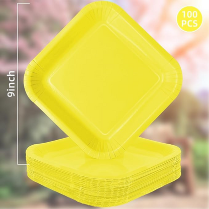 Yellow Solid Square Paper Plates - 9 inches - 8PC