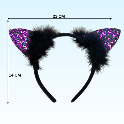 Naughty Cat Ears Glittery Purple Headband for Girls - 1PC