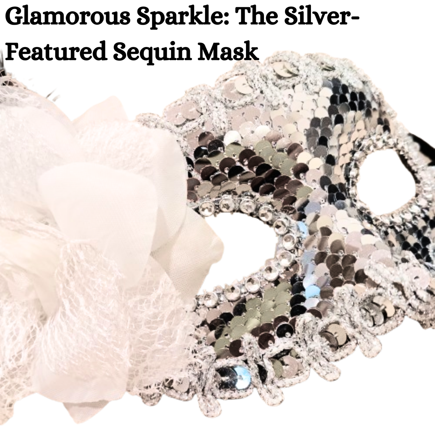 Silver Sequin Eye Mask with White Flower