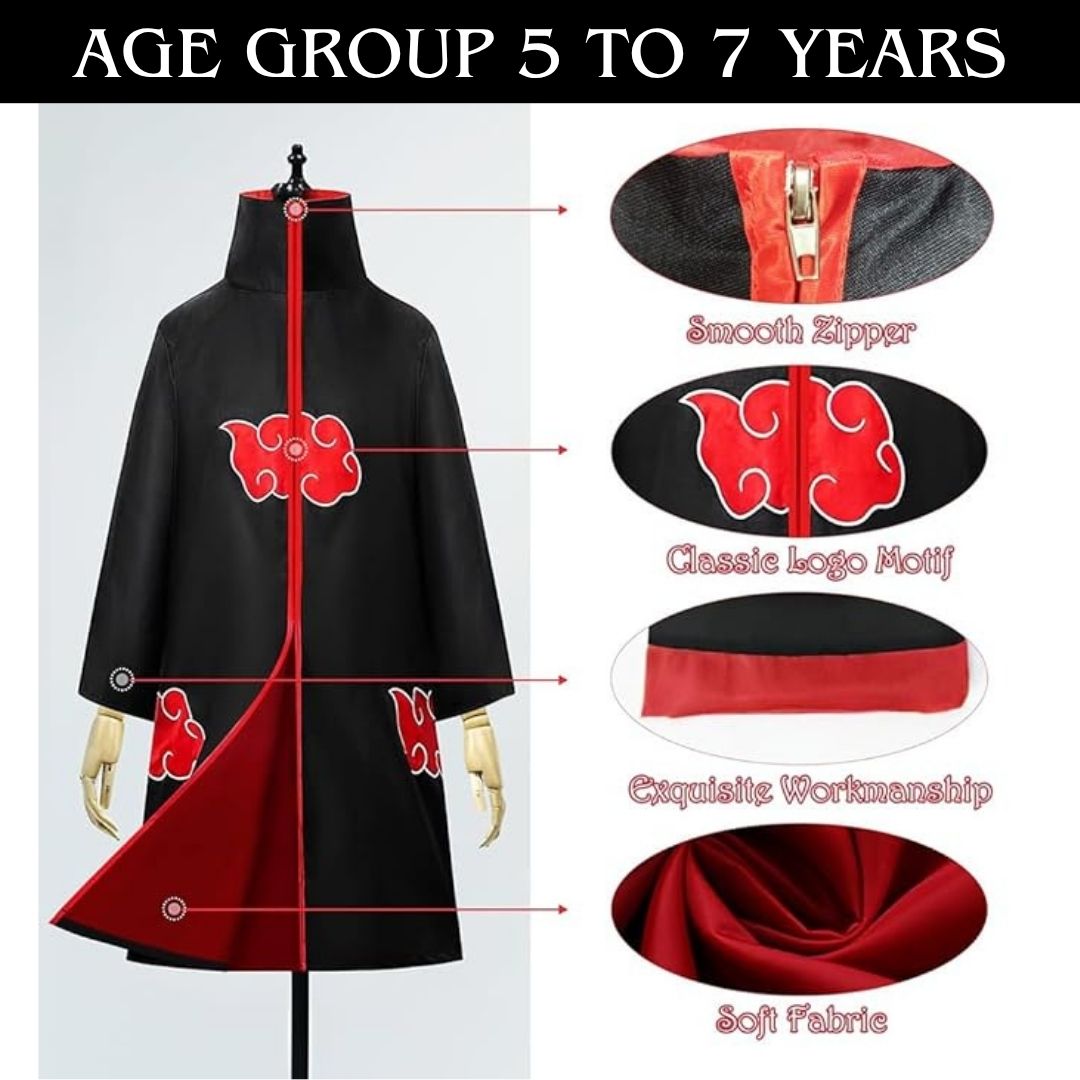 Uchiha Itachi Akatsuki Anime Costume - Medium - Set Of 2PC - Age 5 to 7 Years