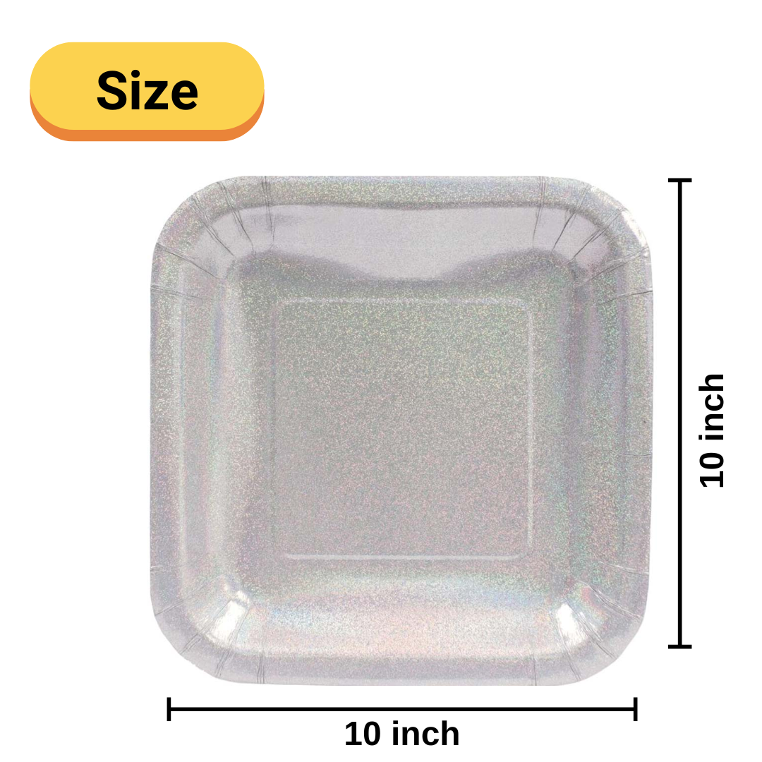 Silver Square Prismatic Party Plates - 10 inches 8PC