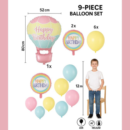 Hot Air Birthday Balloon Combo Set - 9PC