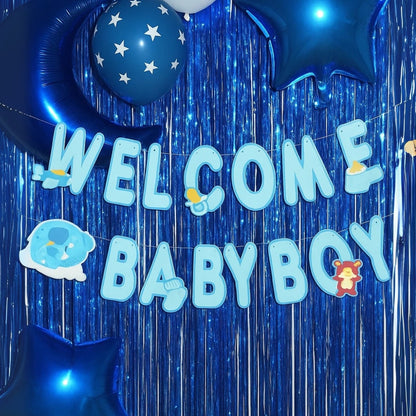 Welcome Baby Boy Blue Flag Banner - 9 FT - 1PC