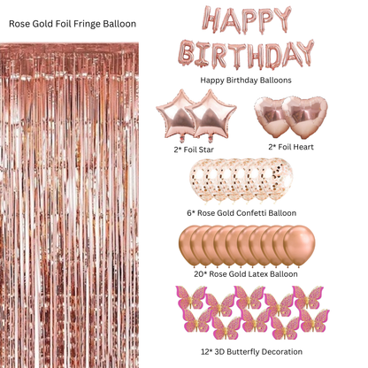 "Rose Gold Birthday Decor Set For Girls - 44PC "