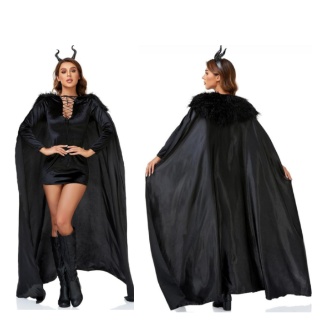 Maleficent Velvet Costume with Cape and Headband
