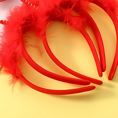 Red Headband w/ Glittery Stars & PomPom - 1PC
