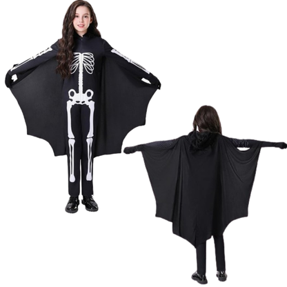 Black Bat Skeleton Costume w/ Wings  for Kids -  Size M - Age 5 to 7 Years