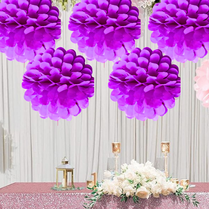 Purple Paper Pom Pom Hangings For Wall Decor -10 Inch -  5PC
