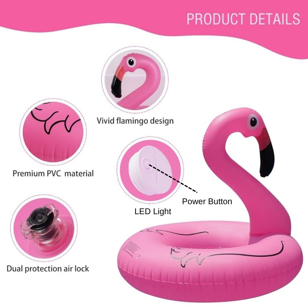 Inflatable Flamingo Pool Ring with Light - 1PC