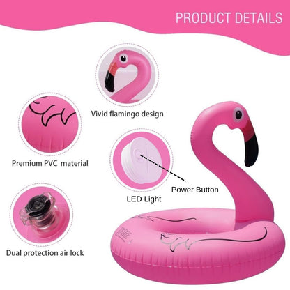 Inflatable Flamingo Pool Ring with Light - 1PC