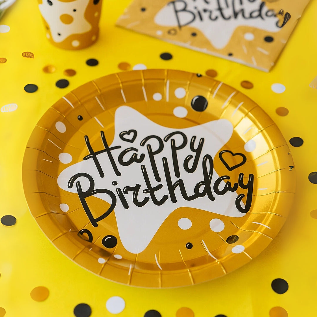 Happy Birthday Gold Cake/Starter Plates -  7 inches - 10PC