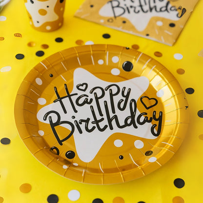 Happy Birthday Gold Cake/Starter Plates -  7 inches - 10PC