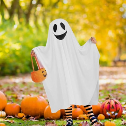 White Ghost Poncho for Kids Theme Party - Size S - Age 3 to 5