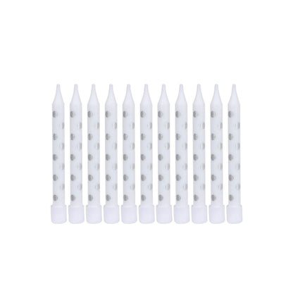 White Candle w/ Silver Polka Dots - 12PC