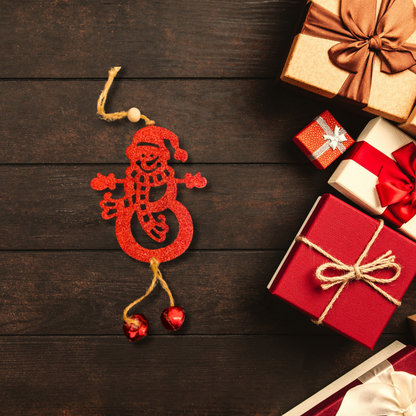 Christmas Tree Ornaments - Glitter Red Snowman Hanging Decoration - 1PC