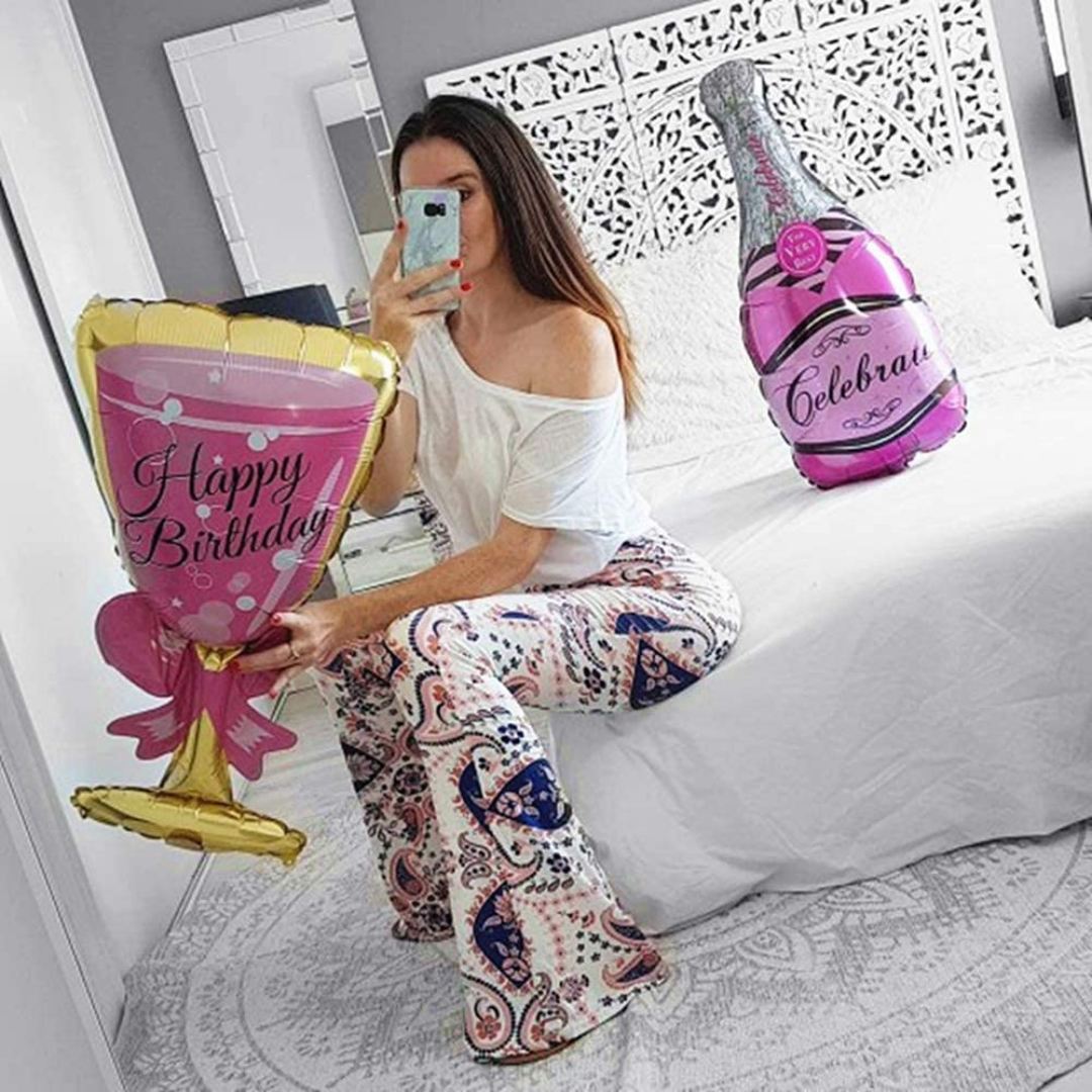 Happy Birthday Pink Champagne Glass Balloon 38"
