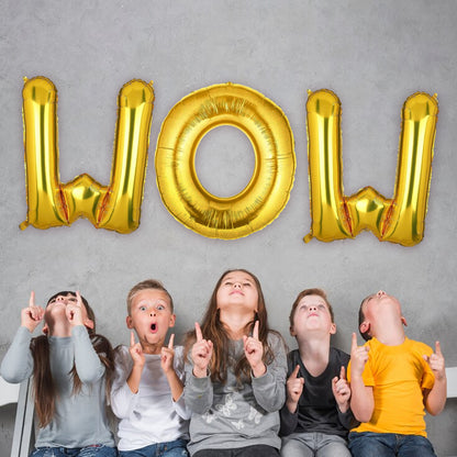 WOW Golden Foil Balloon Set -  Helium or Air Filled - 40 inches - 3PC