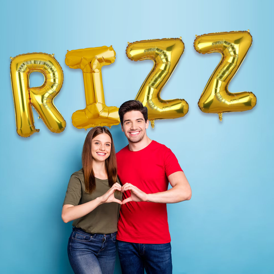 RIZZ Golden Foil Balloon Set - Helium or Air Filled - 40 inches - 4PC