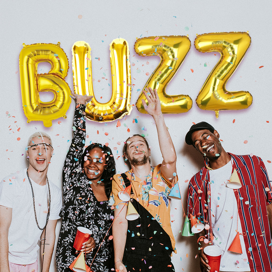 BUZZ Golden Foil Balloon Set -  Helium or Air Filled - 40 inches - 4PC