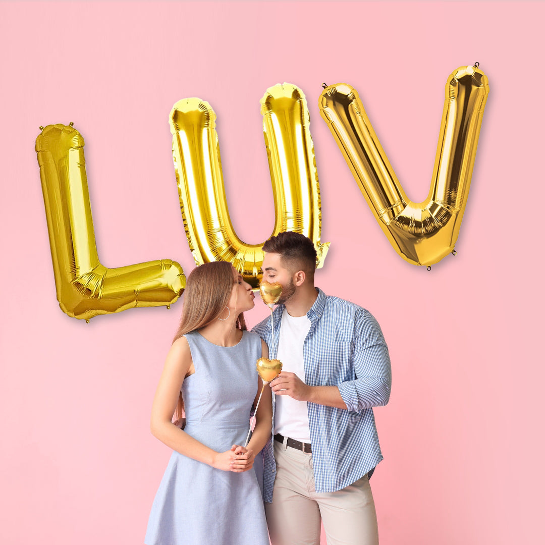 LUV Golden Foil Balloon Set - Helium or Air Filled - 40 inches - 3PC