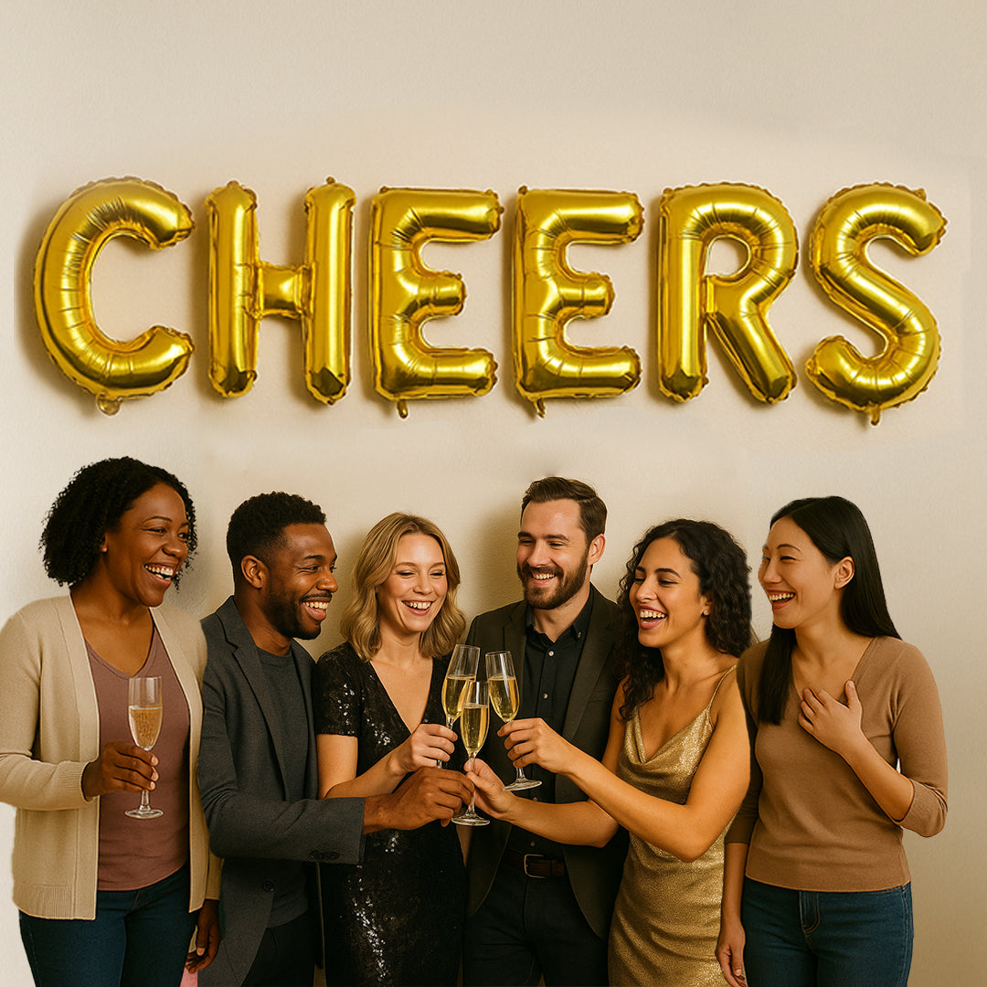 CHEERS  Golden Foil Balloon Set -  Helium or Air Filled - 40 inches - 6PC