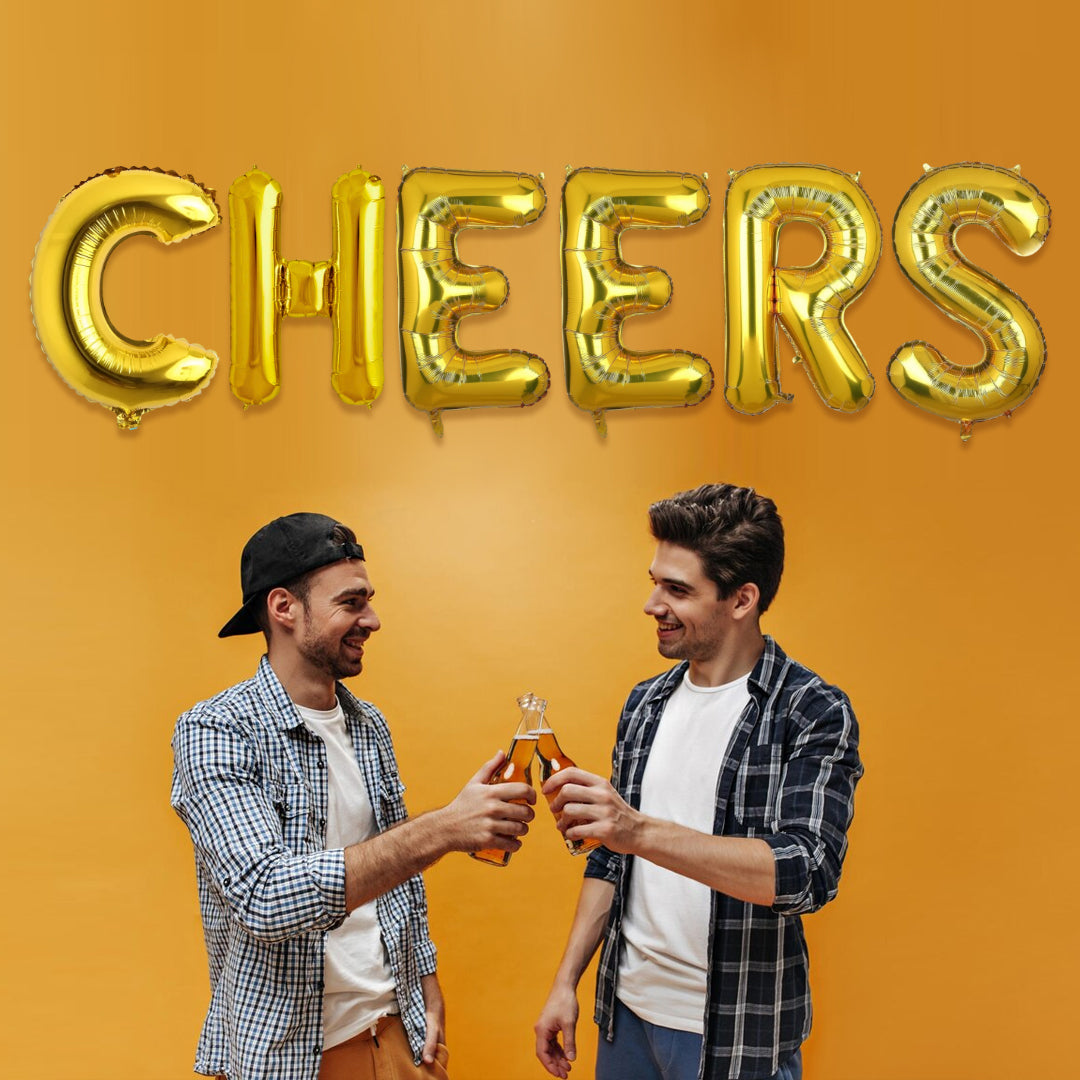 CHEERS  Golden Foil Balloon Set -  Helium or Air Filled - 40 inches - 6PC