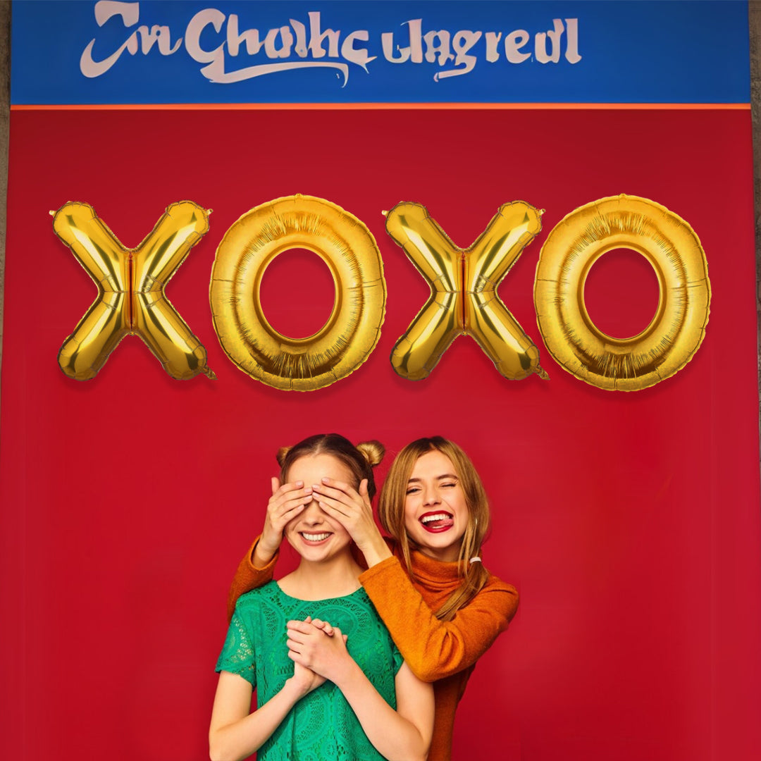 XOXO Golden Foil Balloon Set -  Helium or Air Filled - 40 inches - 4PC