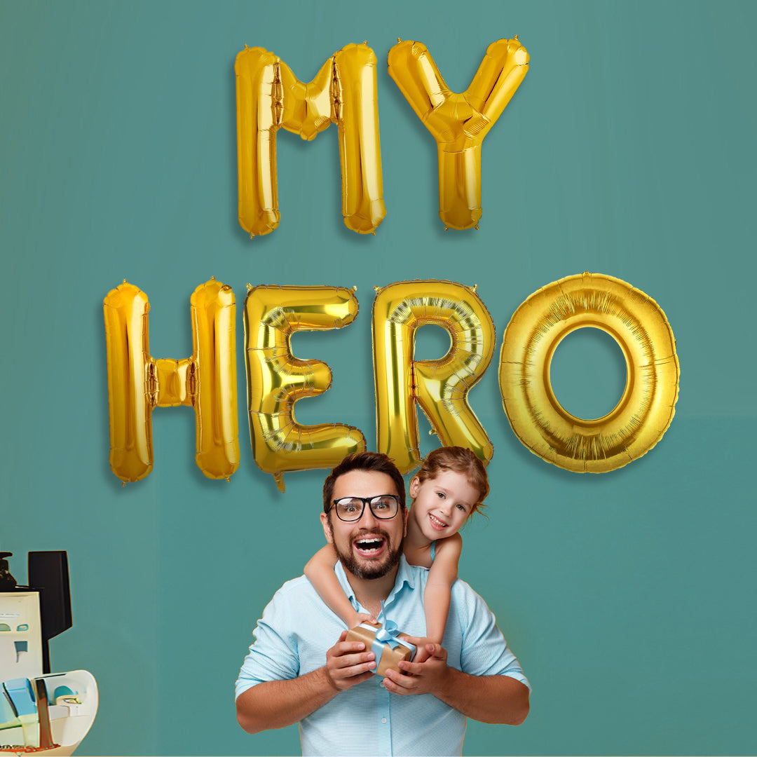 MY HERO Golden Foil Balloon Set -  Helium or Air Filled - 40 inches - 6PC