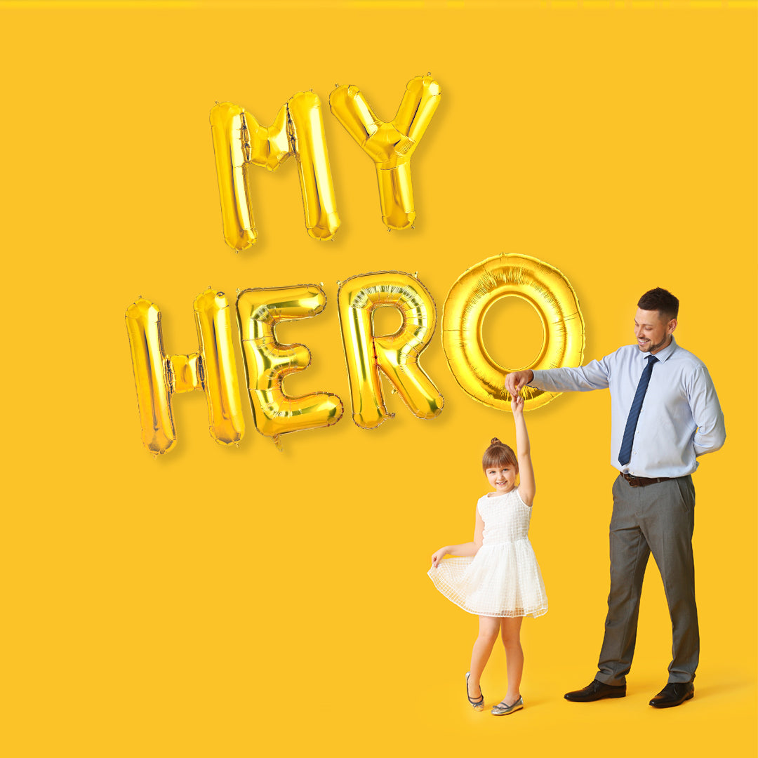 MY HERO Golden Foil Balloon Set -  Helium or Air Filled - 40 inches - 6PC