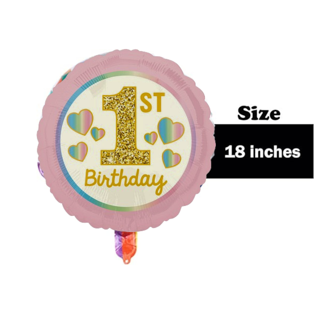 1st Birthday Pink and Gold Foil Balloon 18 Inch - Round Birthday Balloon for Party Decor - Air and Helium Supported - 1 Pc