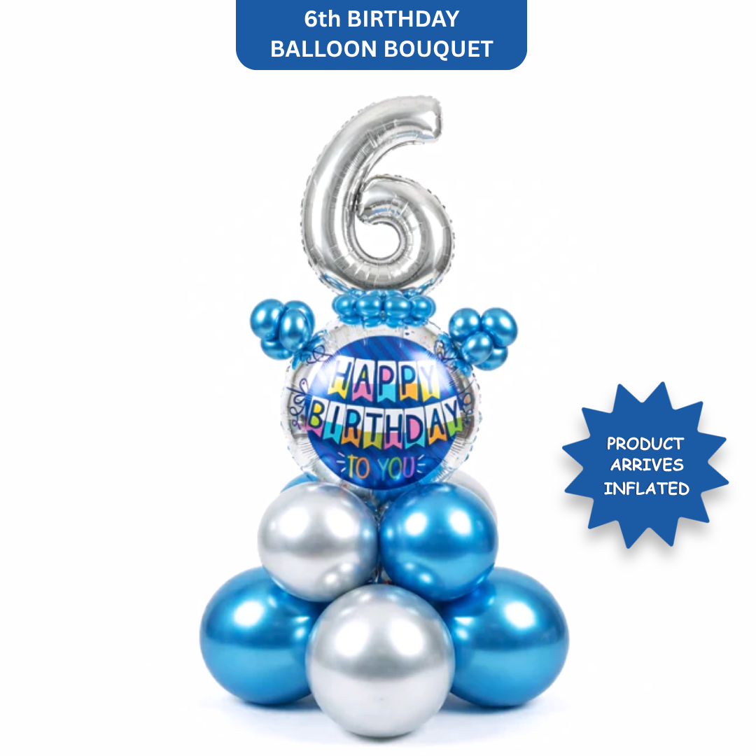 Designer Blue & Silver Balloon Bouquet Arrangement for 6th Birthday