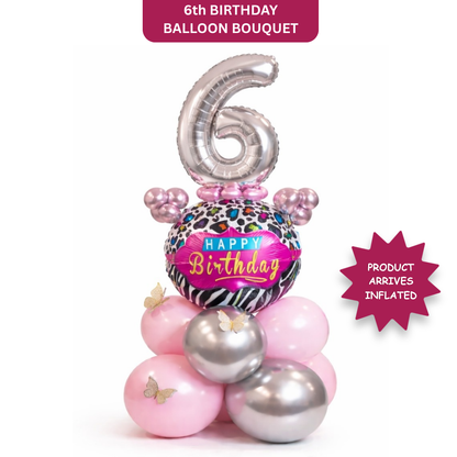 Designer Pink & Silver Balloon Bouquet Arrangement with 3D Butterflies for 6th Birthday