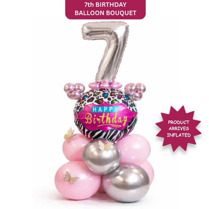 Designer Pink & Silver Balloon Bouquet Arrangement with 3D Butterflies for 7th Birthday